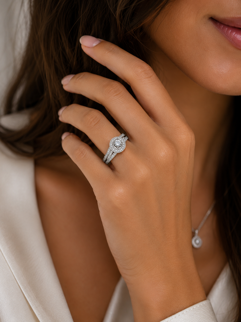 Bridal Set Engagement Halo Ring