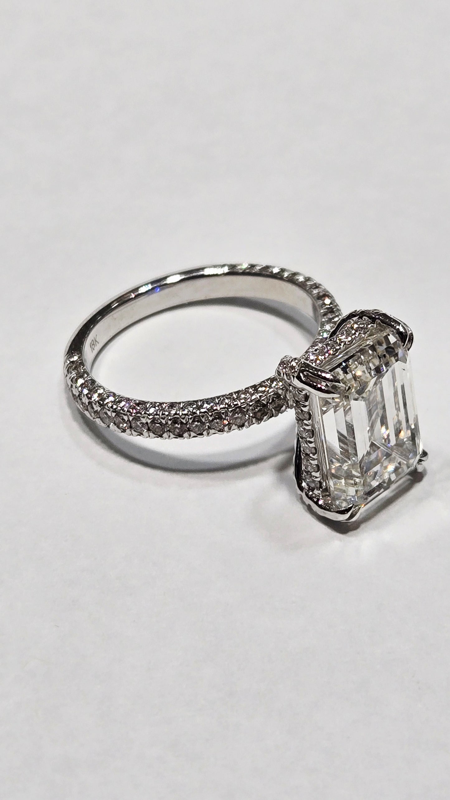Emerald Cut 3D Pave Set Diamond Ring