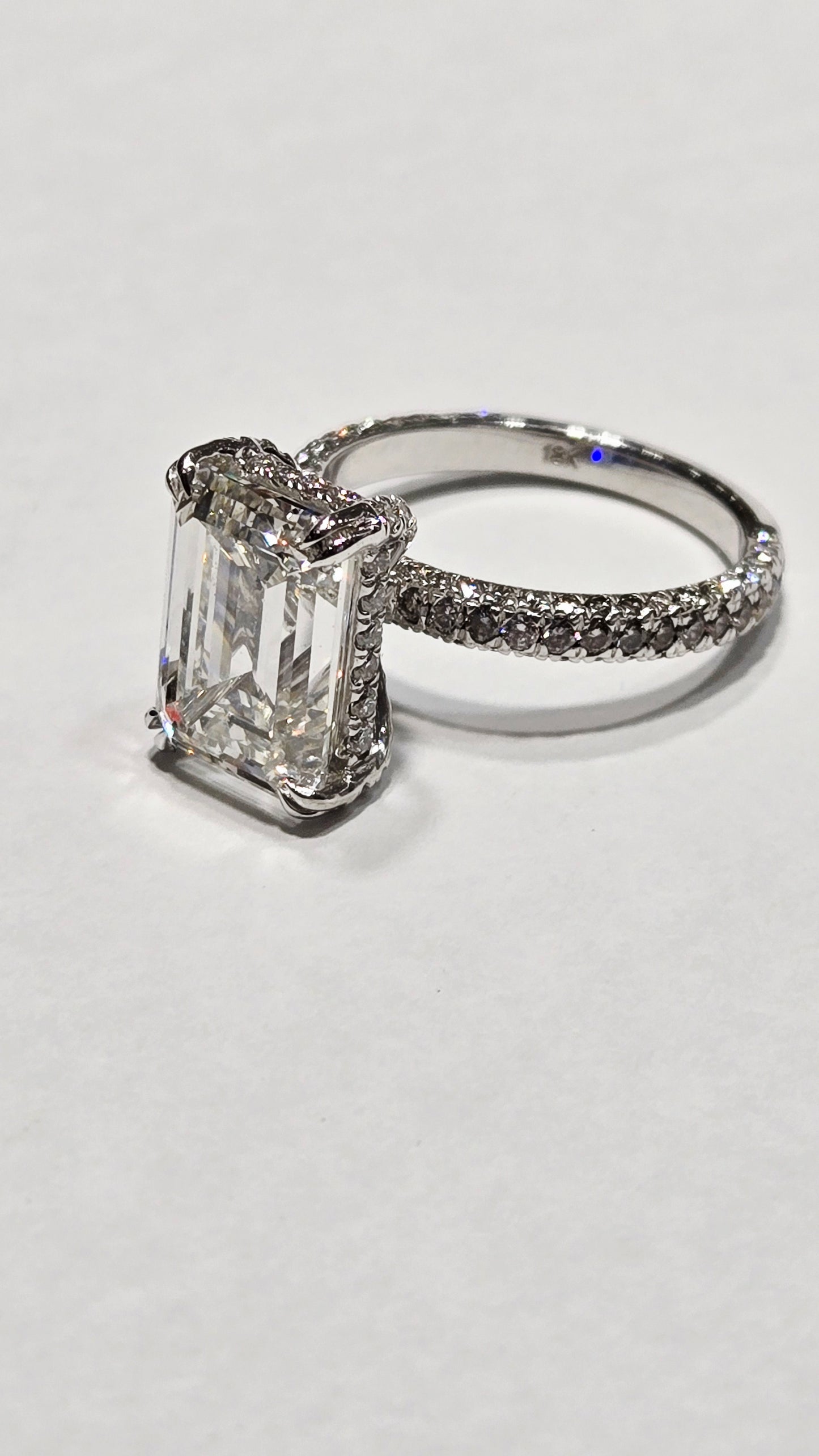 Emerald Cut 3D Pave Set Diamond Ring