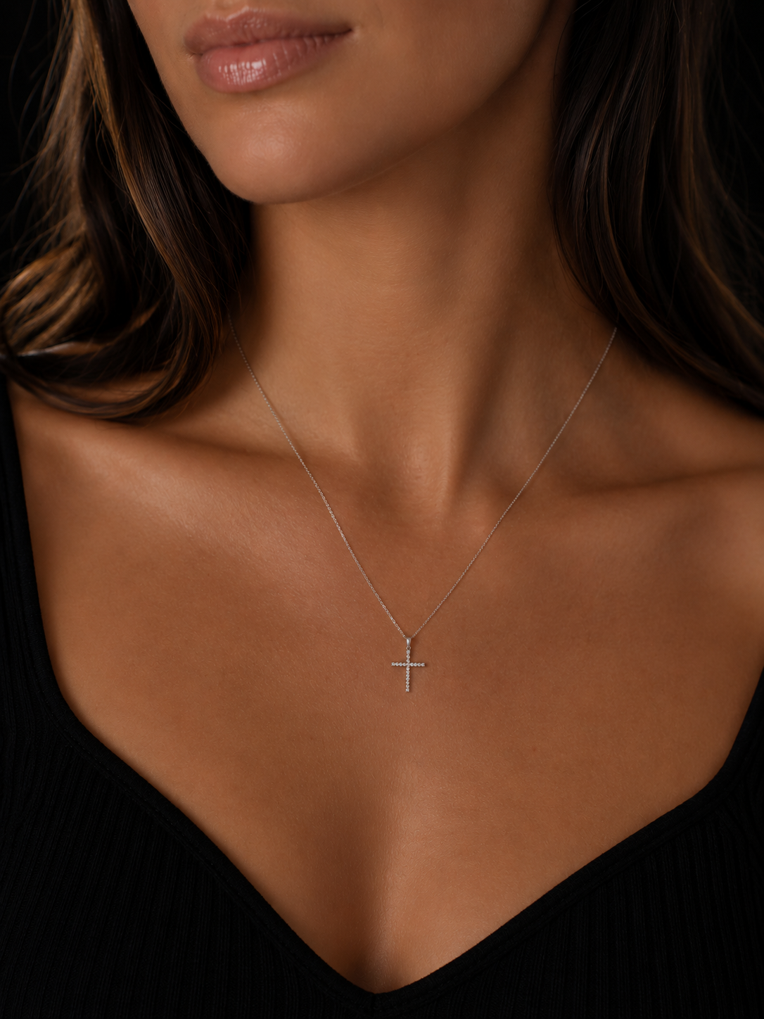 Thin Yellow & White Gold Diamond Cross