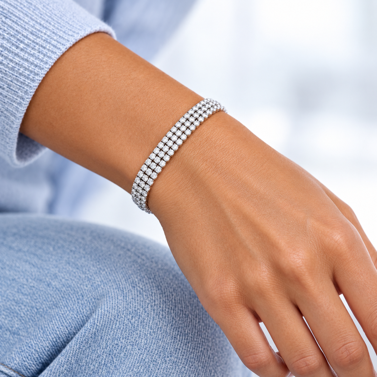 3 Row Diamond Tennis Bracelet