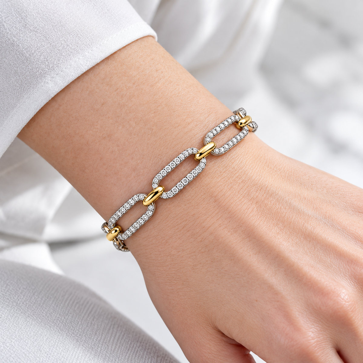Large Gold & Natural Diamond Paperclip Bracelet