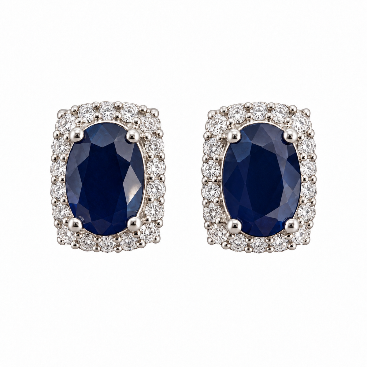 Diamond Halo Sapphire Stud Earrings