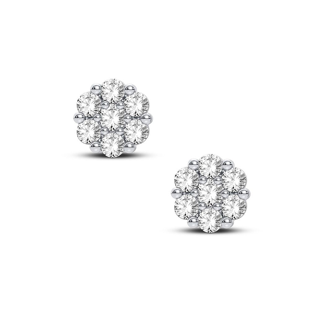 Diamond Flower Earrings Set In 14k White Gold