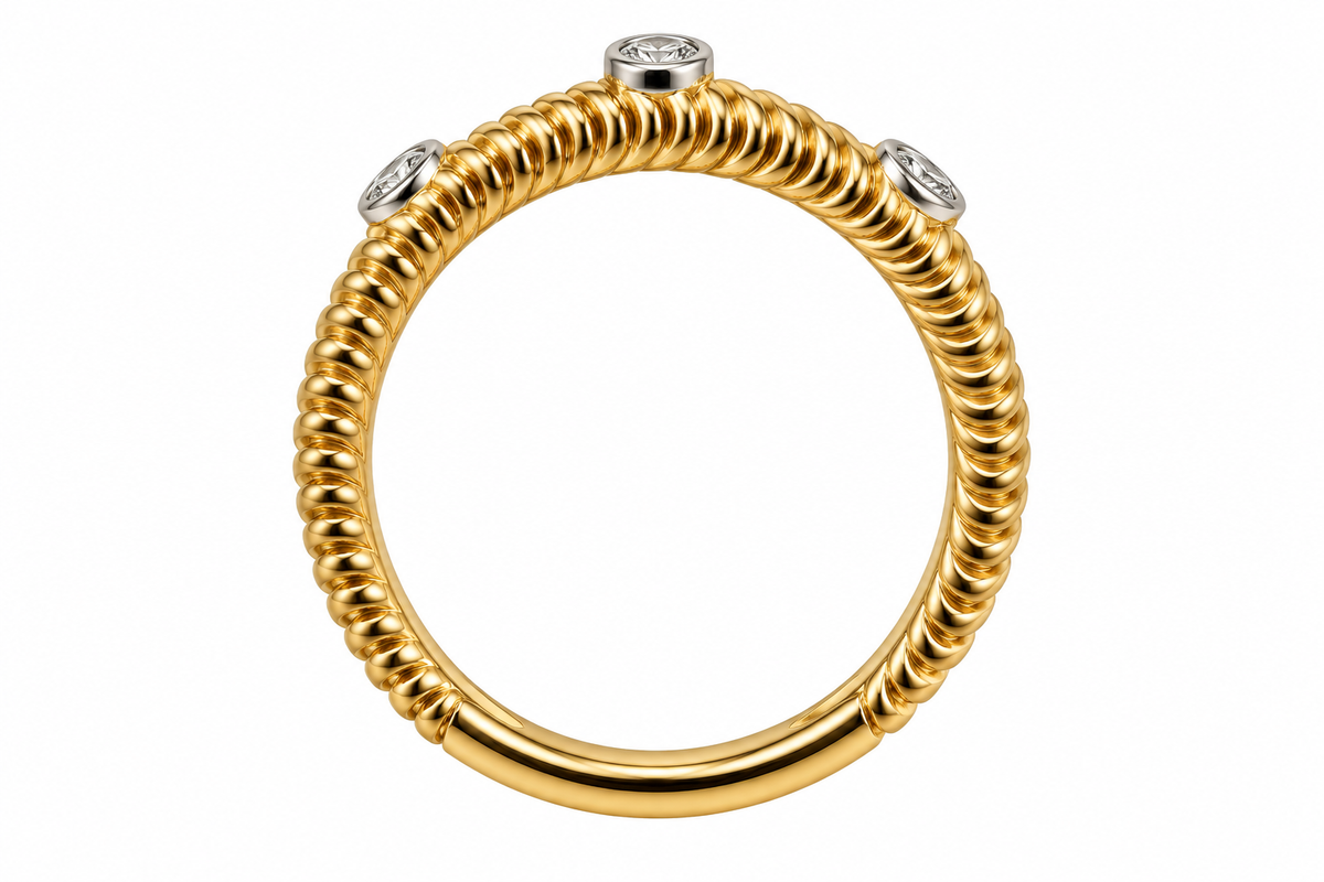 Lab Diamond 3 Stone Ribbed Designer Ring