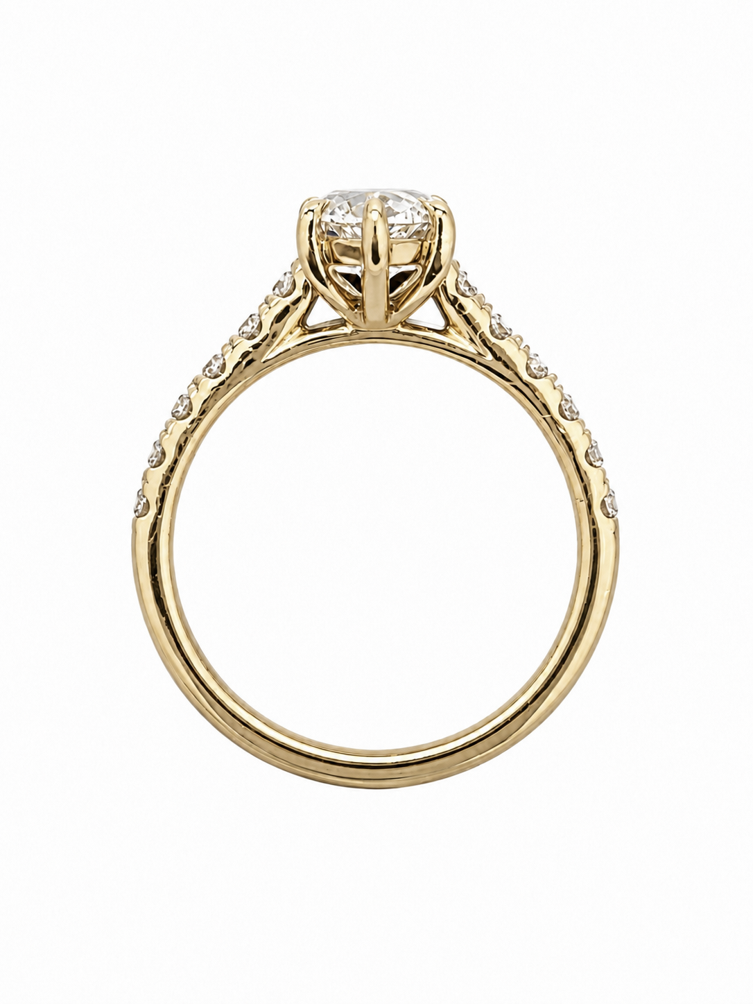Marquise Cathedral Half Diamond Shank Engagement Ring