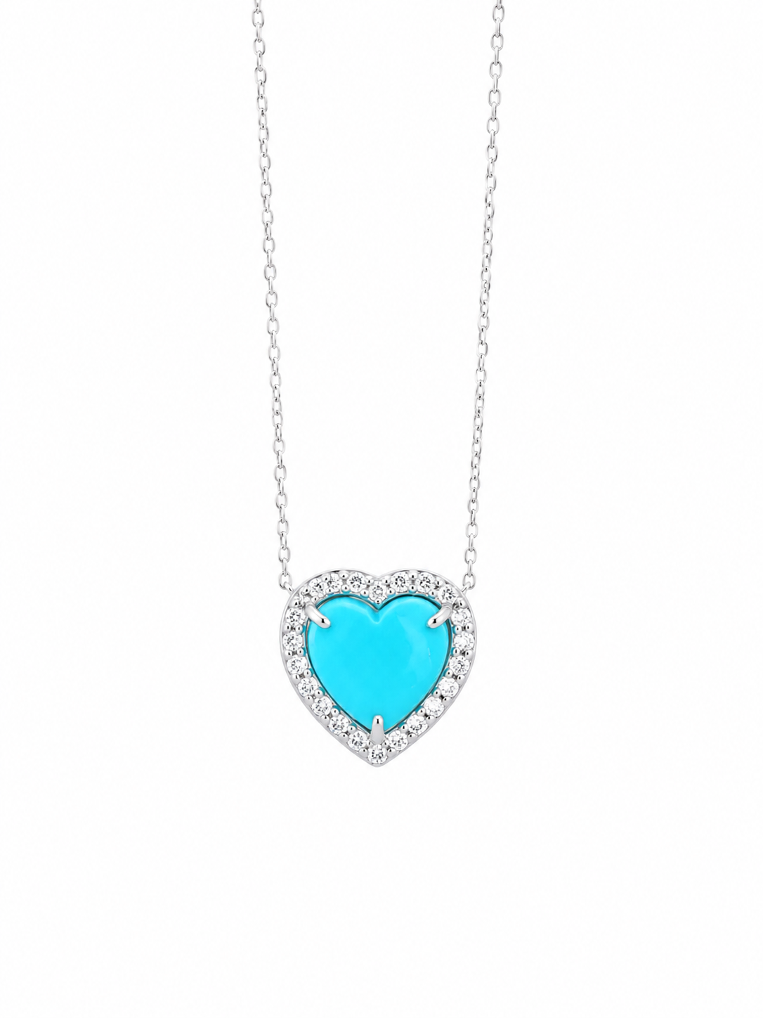 White Gold Turquoise & Diamond Heart Necklace