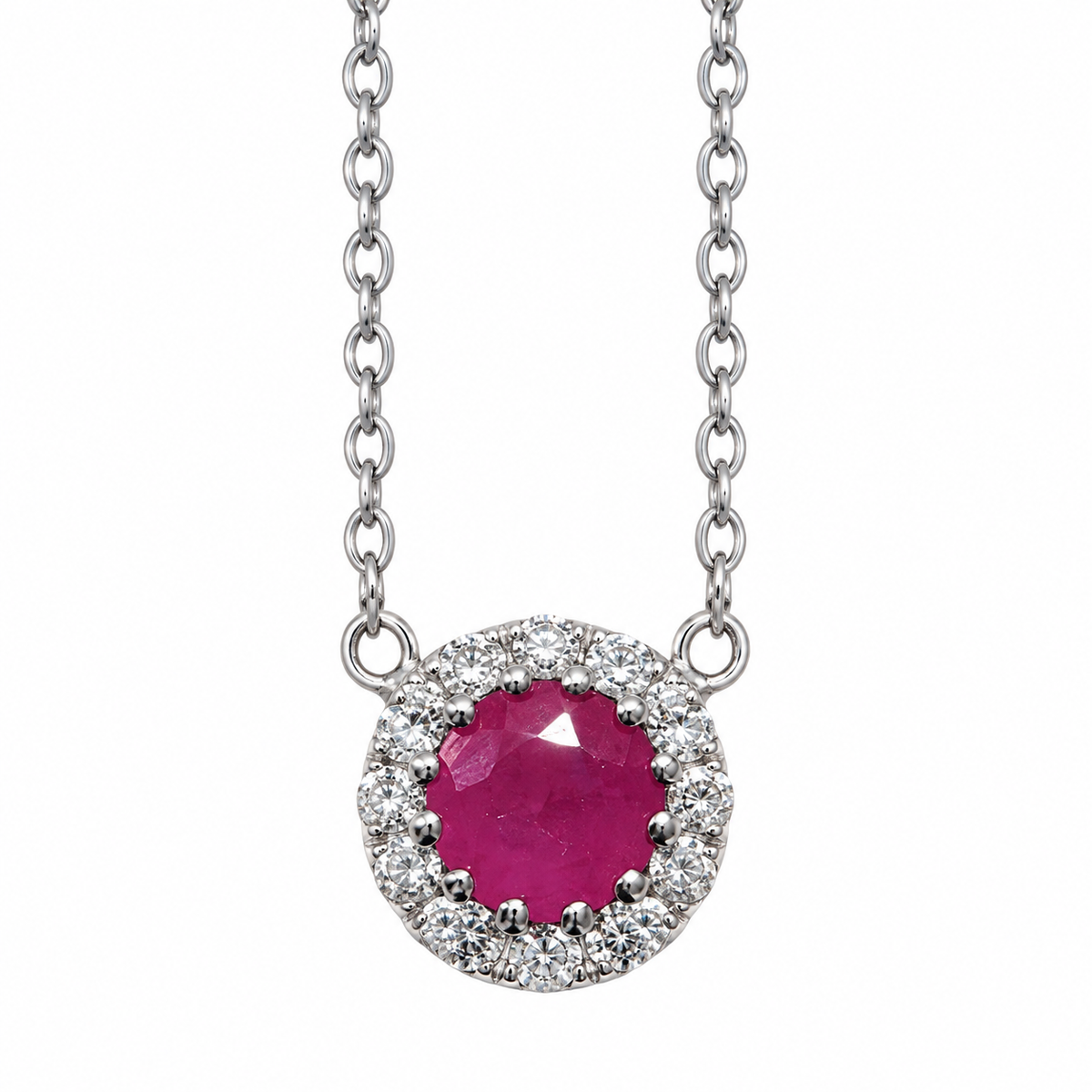 Sapphire/Ruby Diamond Halo Necklace