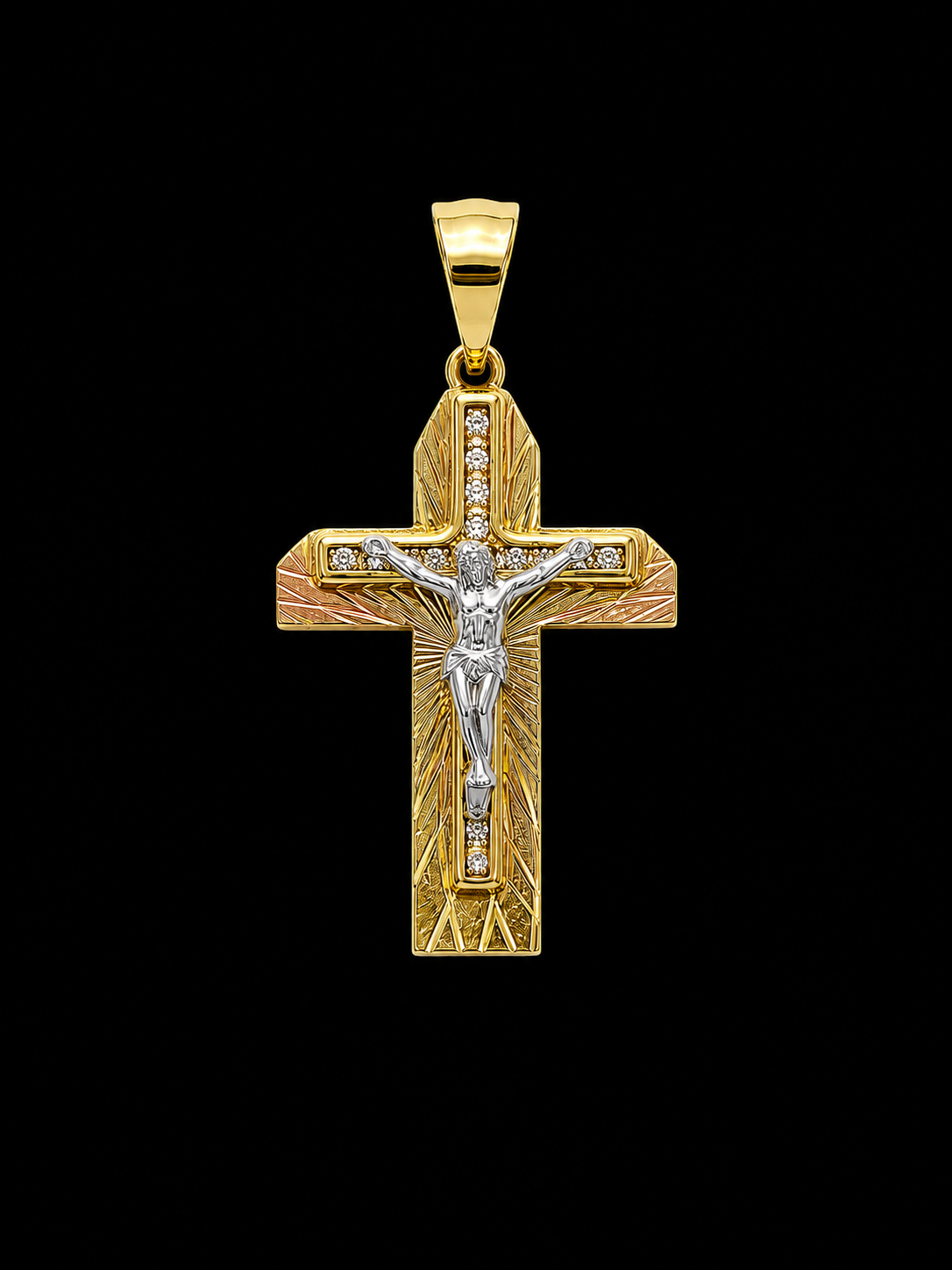 14K Tri-Color Gold Crucifix Pendant