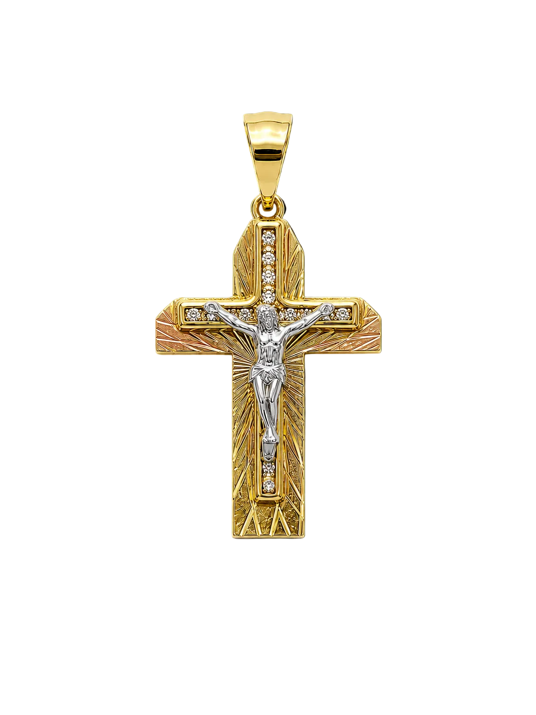 14K Tri-Color Gold Crucifix Pendant