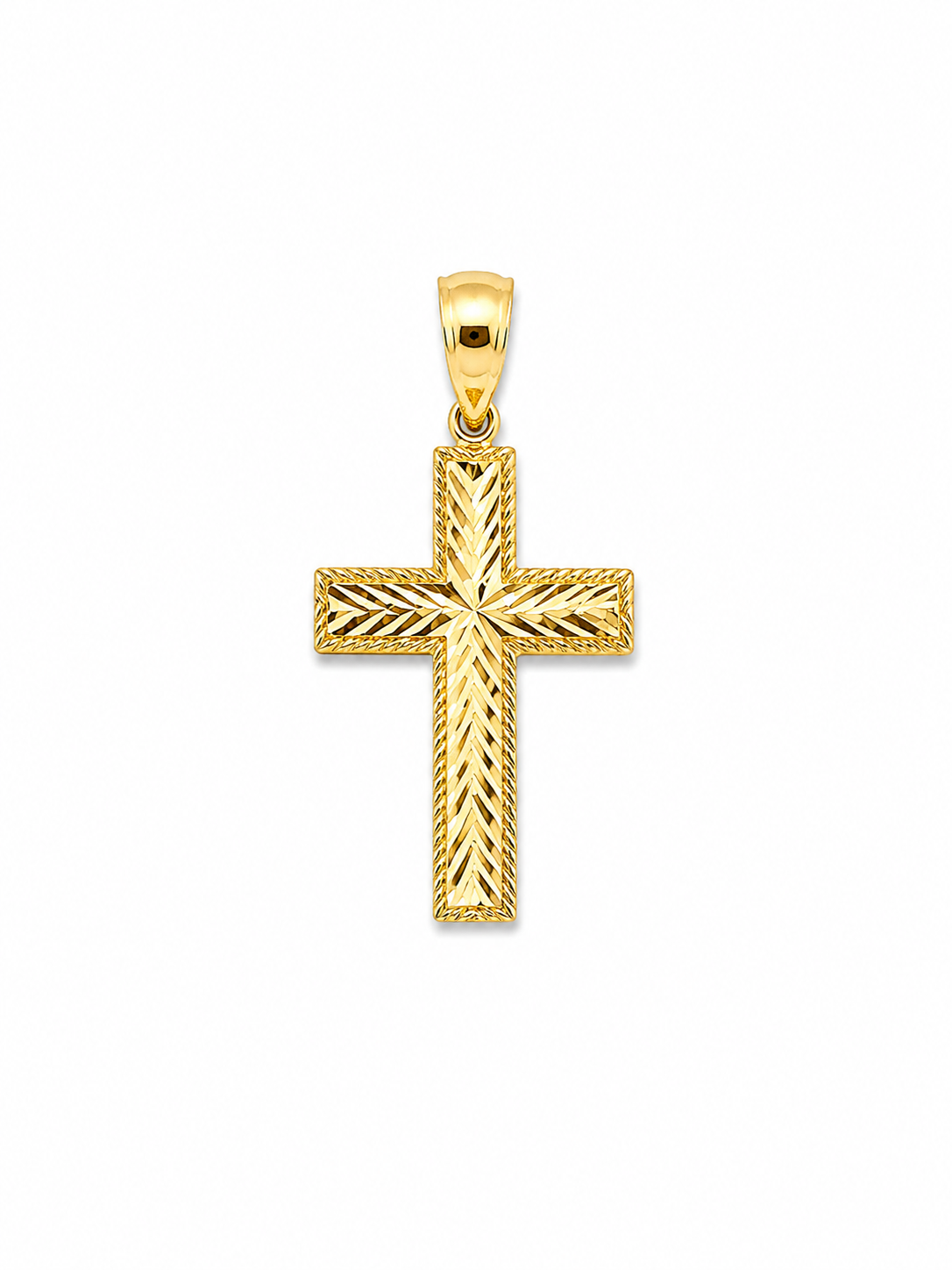 Yellow Gold Sunburst Herringbone Cross Pendant