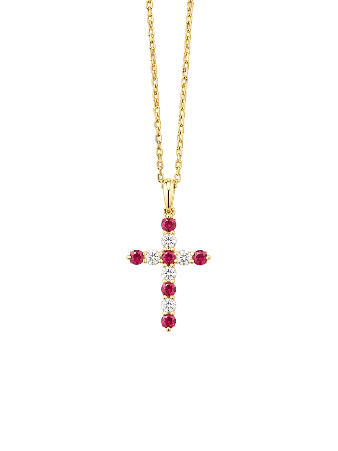 Ruby & Diamond Yellow Gold Cross