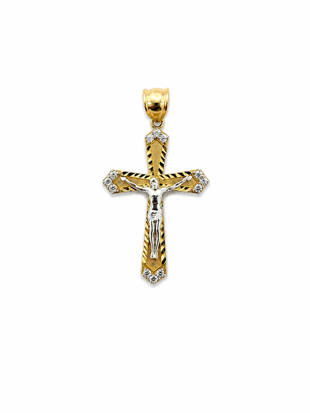 14K Two-Tone Gold Diamond-Tipped Crucifix Pendant
