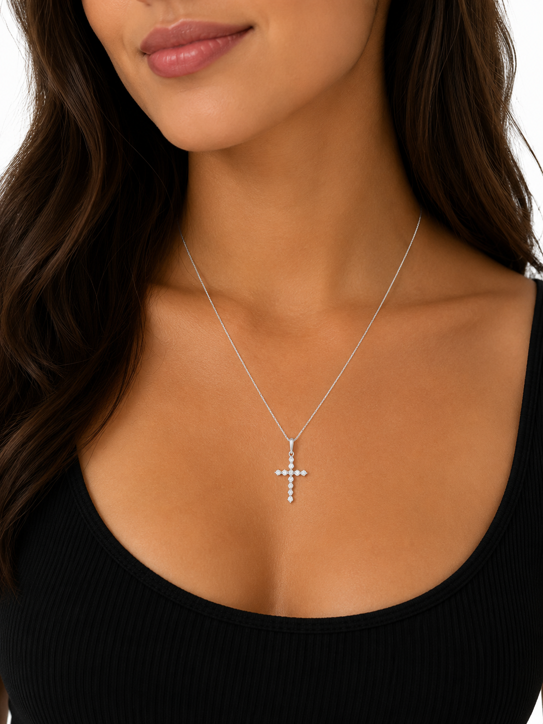 White Gold Natural Diamond Cross Pendant