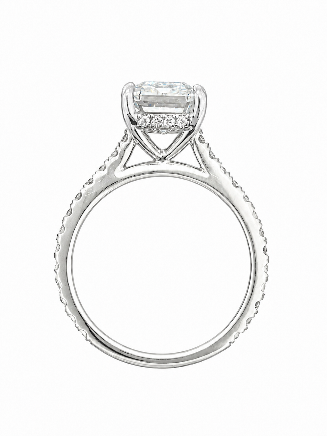 Lab Emerald Hidden Halo Three Quarters Engagement Ring