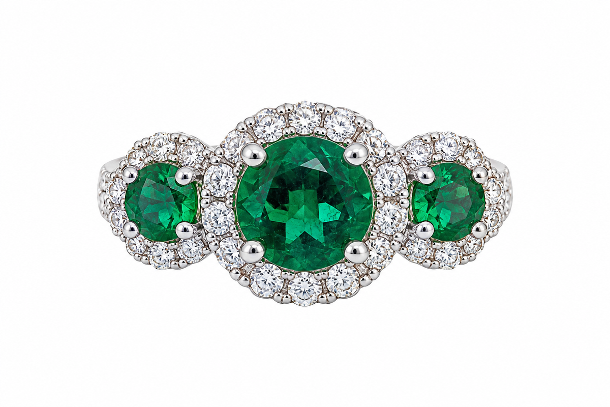 Triple Lab Emerald Designer Ring