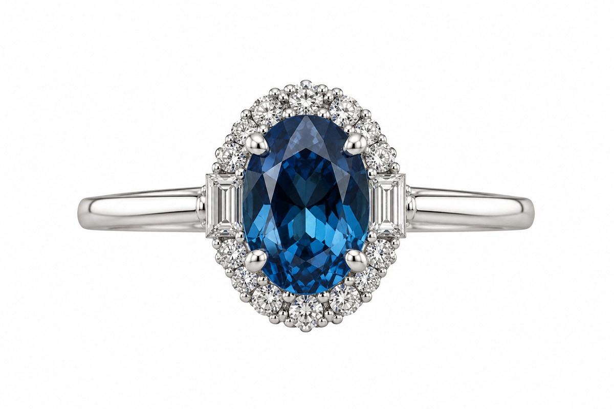 Oval Blue Topaz Lab Diamond Ring