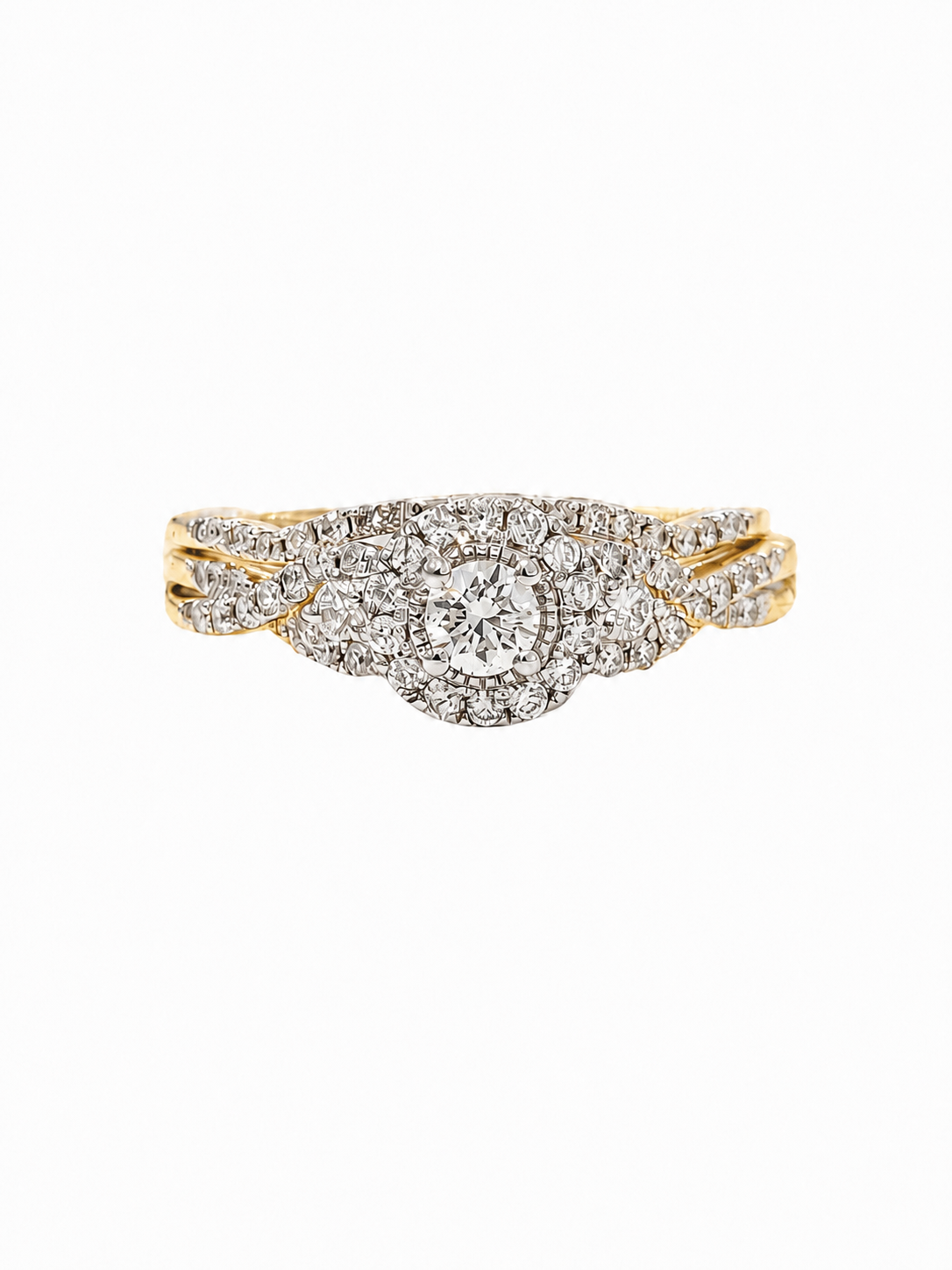 White Prong Halo Twist Bridal Ring Set