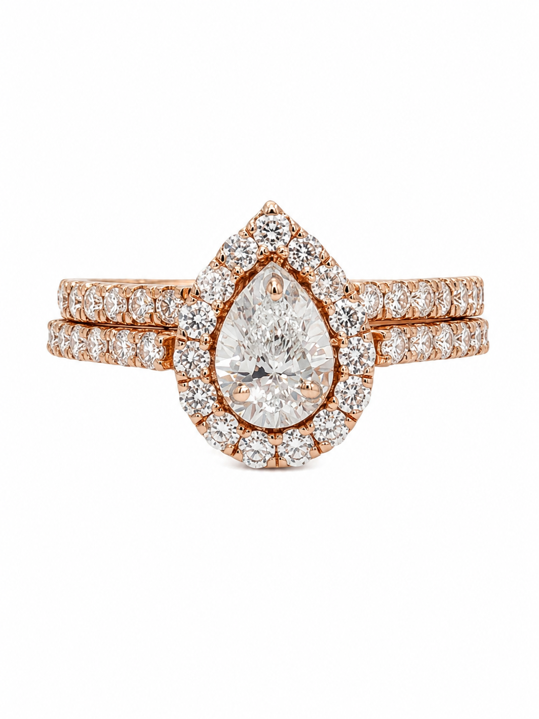 Pear Twist Halo Bridal Set