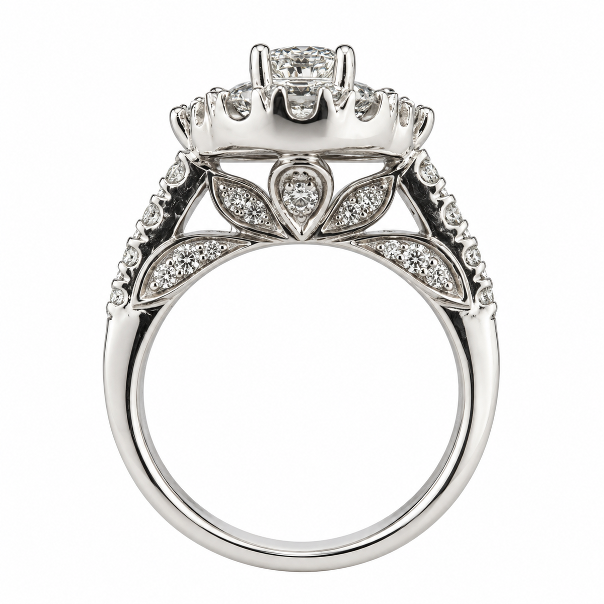 Nature-Inspired Halo Bridal Ring Set