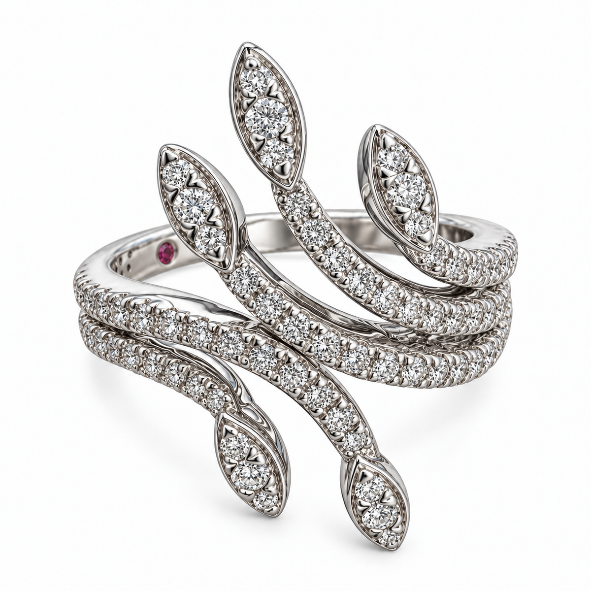 Diamond Five Branch Ring with Ruby Birthstone