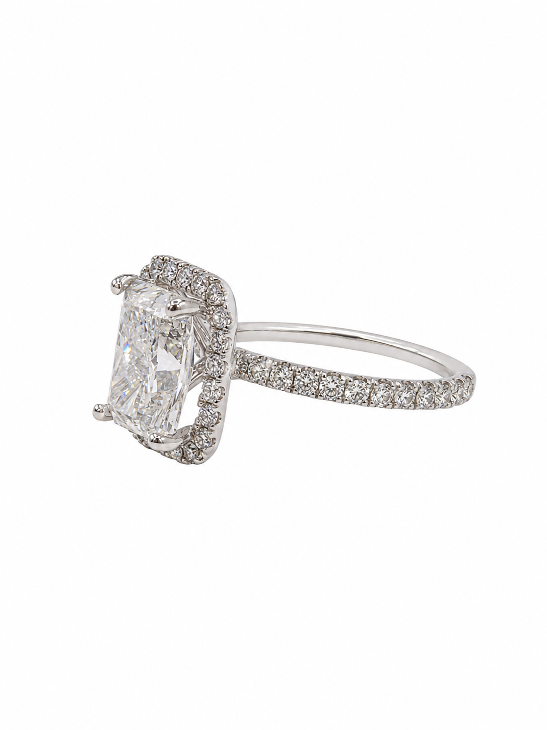 Lab Radiant Halo Three Quarter Engagement Ring