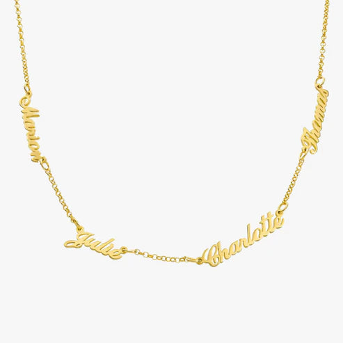Custom Multi Name Necklace Solid 14k Gold