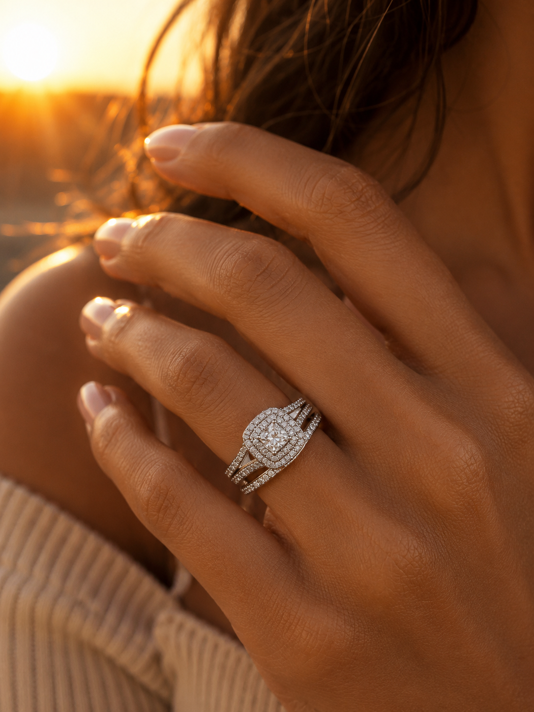 Bridal Set Split Halo 14k White Gold