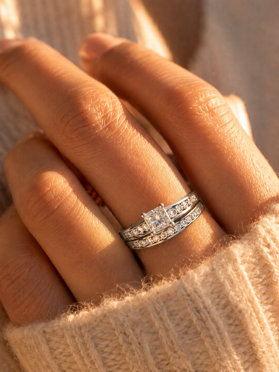 14k White Gold Bridal Set Natural Diamonds