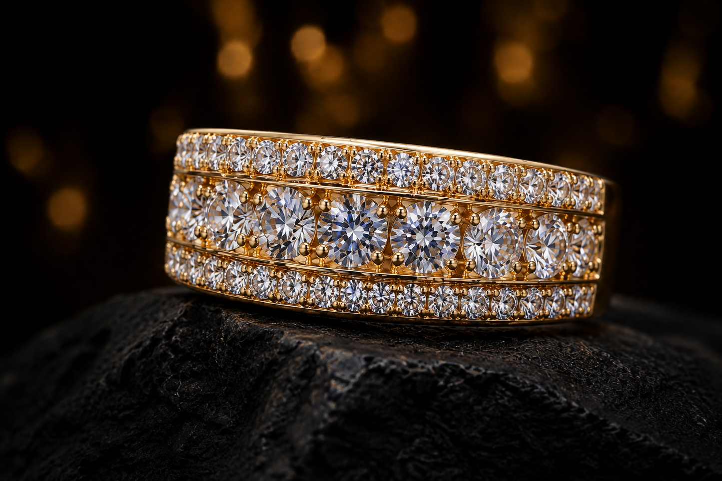 Men's Custom Tapered Single Edged Row Diamond Ring