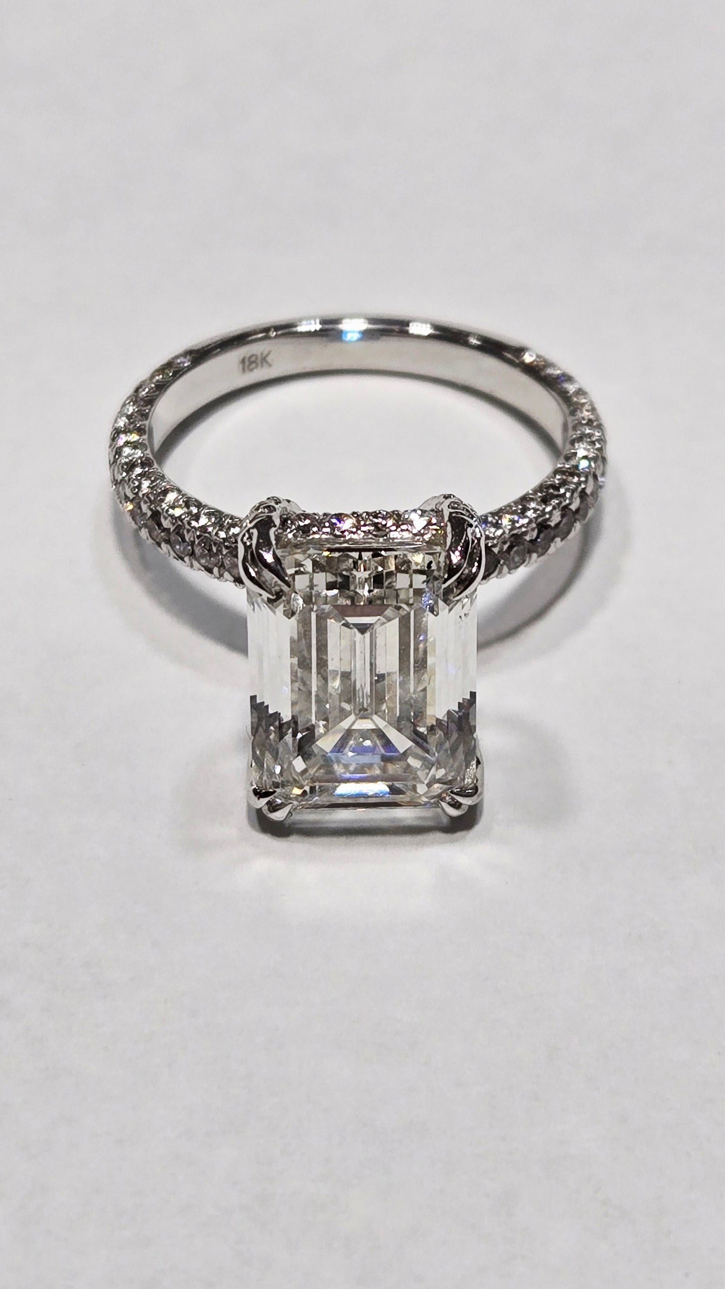 Emerald Cut 3D Pave Set Diamond Ring