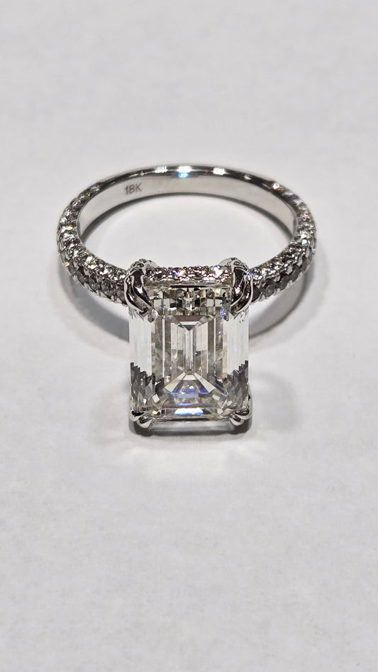 Emerald Cut 3D Pave Set Diamond Ring