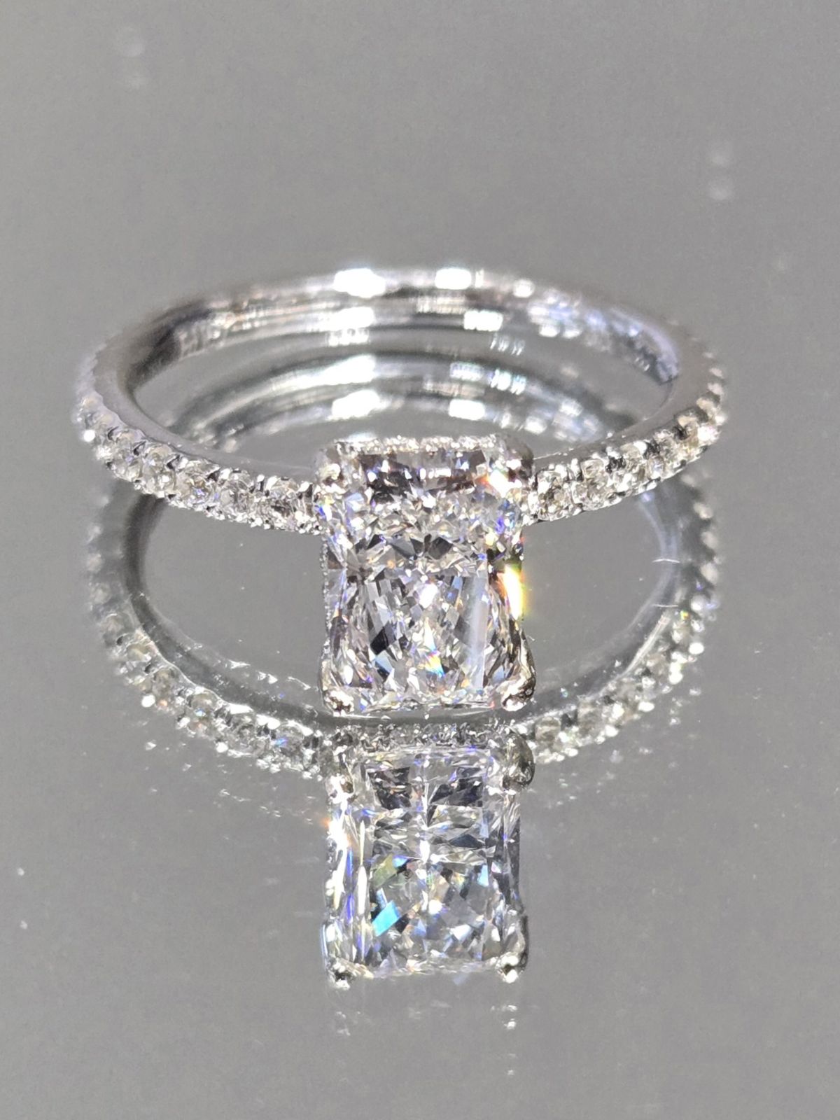Radiant Diamond Engagement Ring with Hidden Halo