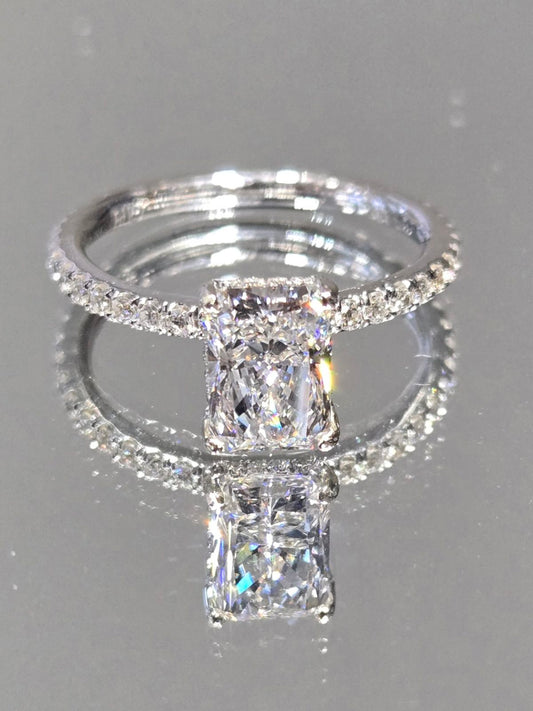 Radiant Diamond Engagement Ring with Hidden Halo