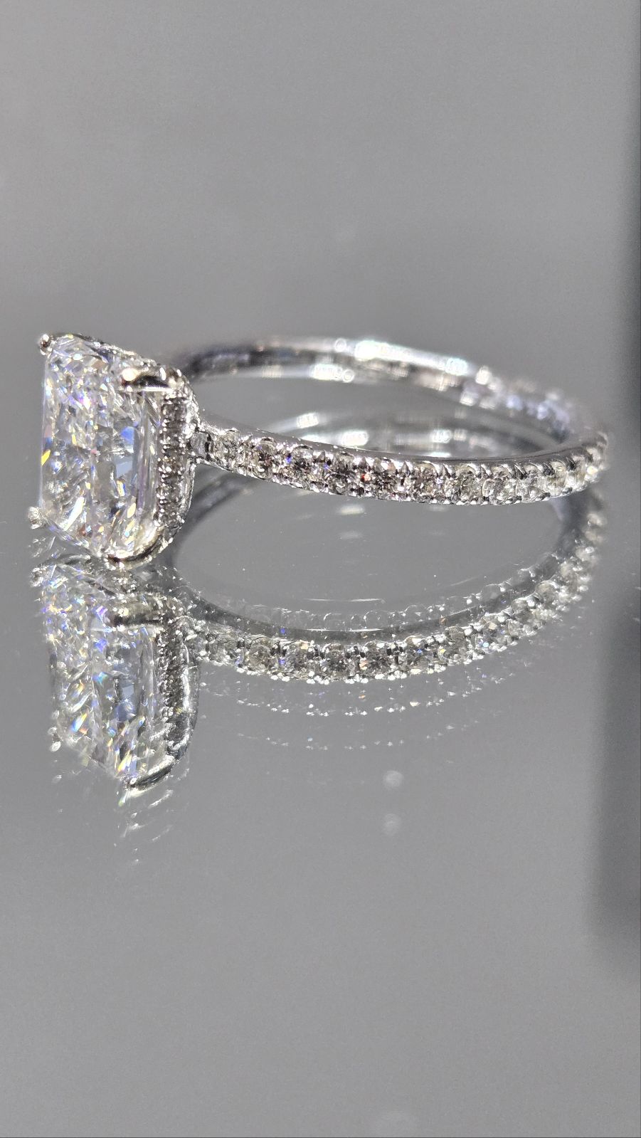 Radiant Diamond Engagement Ring with Hidden Halo