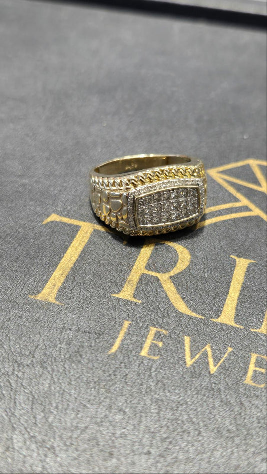 Mens 3D Diamond Nugget Style Gold Ring