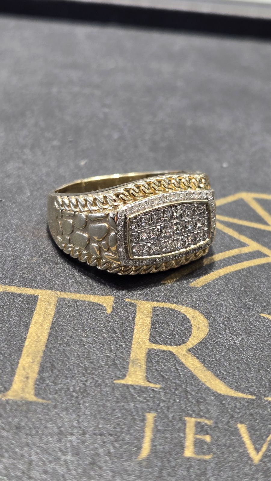 Mens 3D Diamond Nugget Style Gold Ring