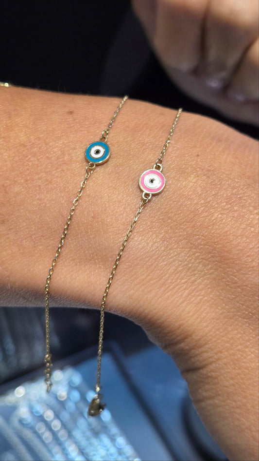 Baby Single Evil Eye Bracelet 14k Yellow Gold