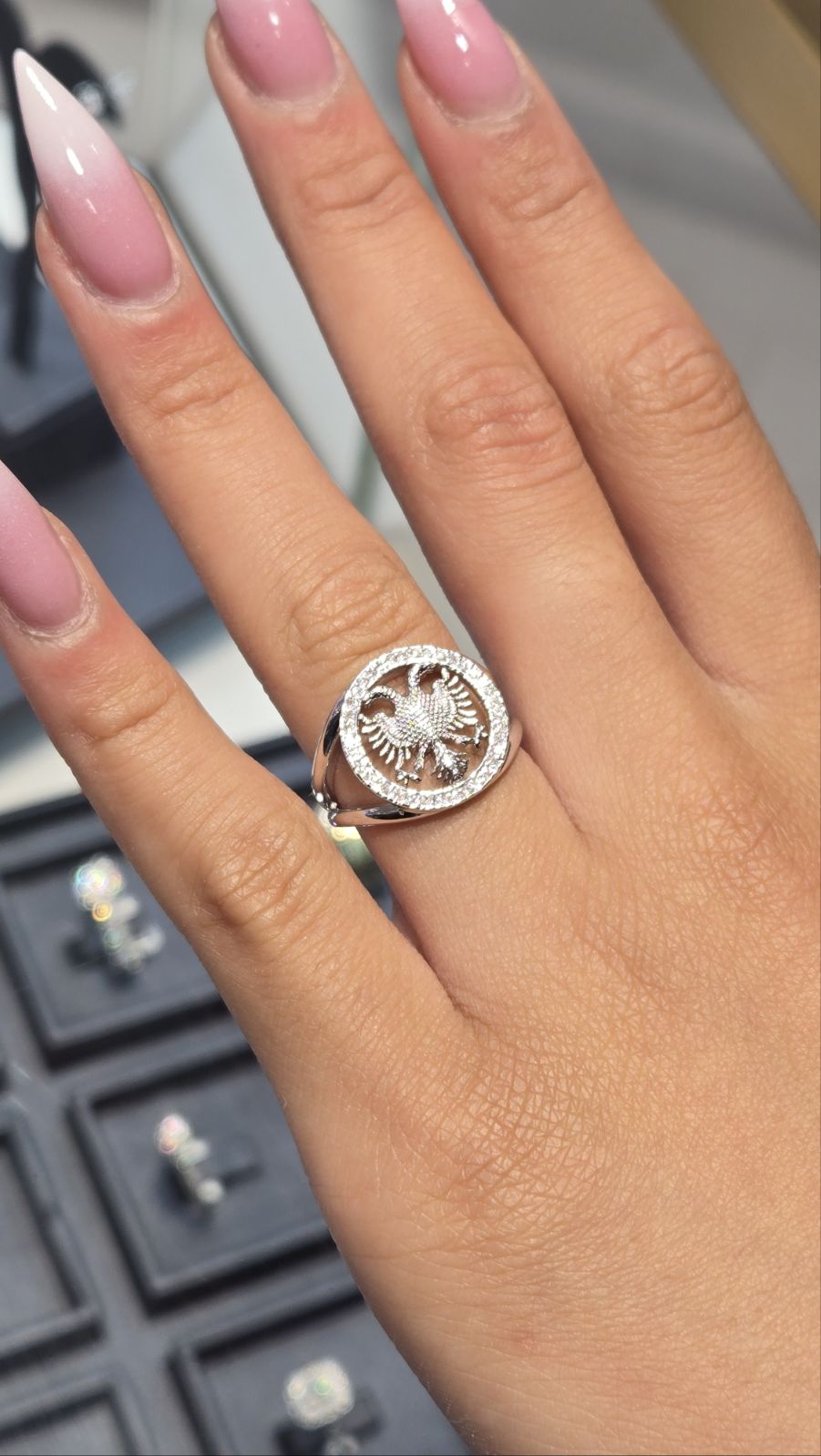 Ladies Albanian Eagle Halo Ring