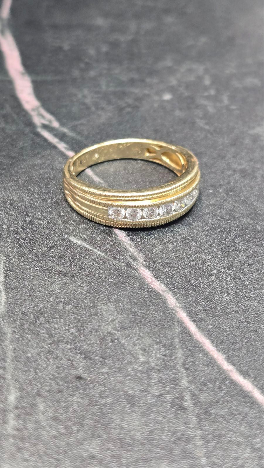 Diamond Channel 0.50ct Ridged edges Wedding Band