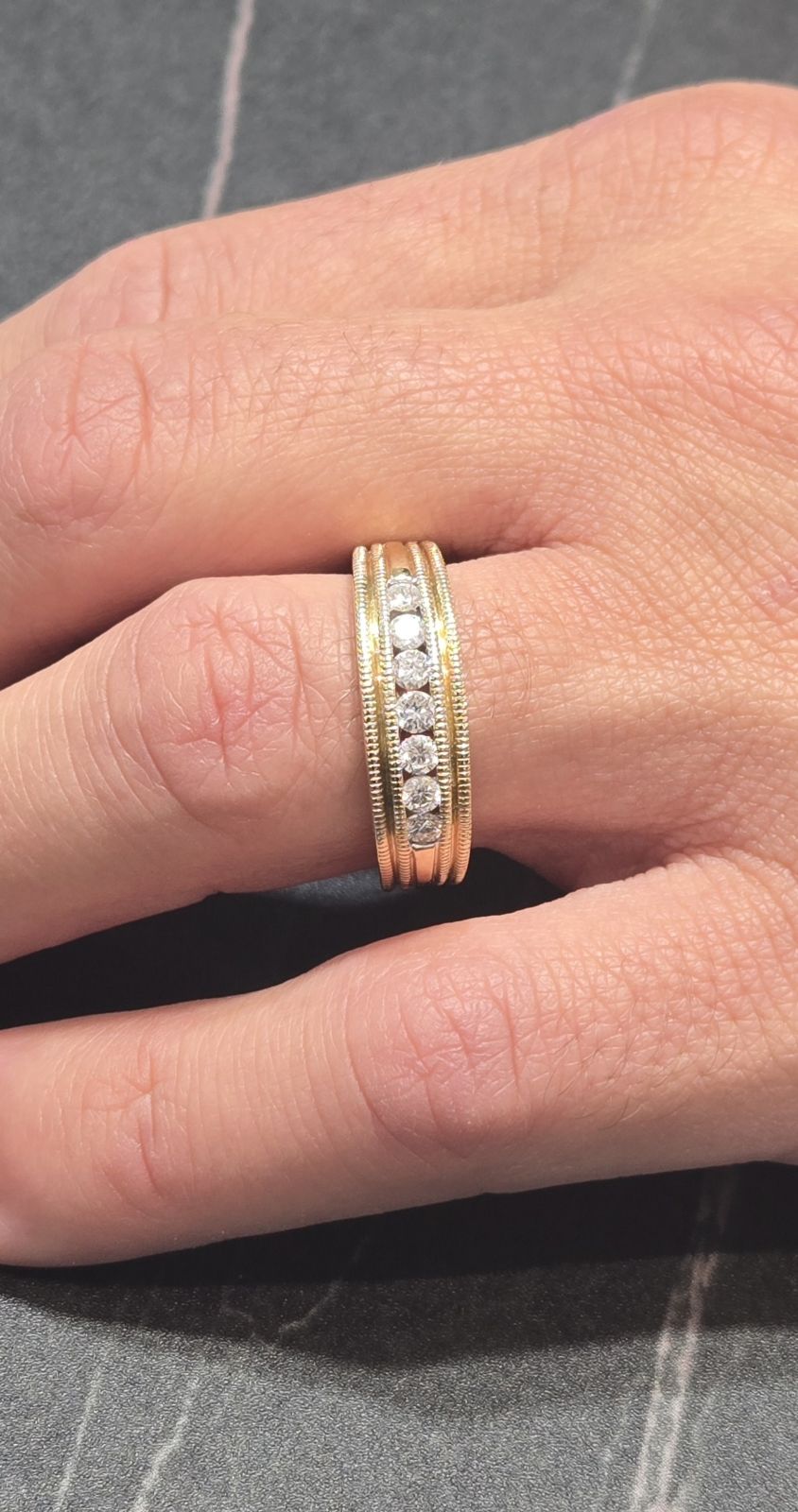 Diamond Channel 0.50ct Ridged edges Wedding Band