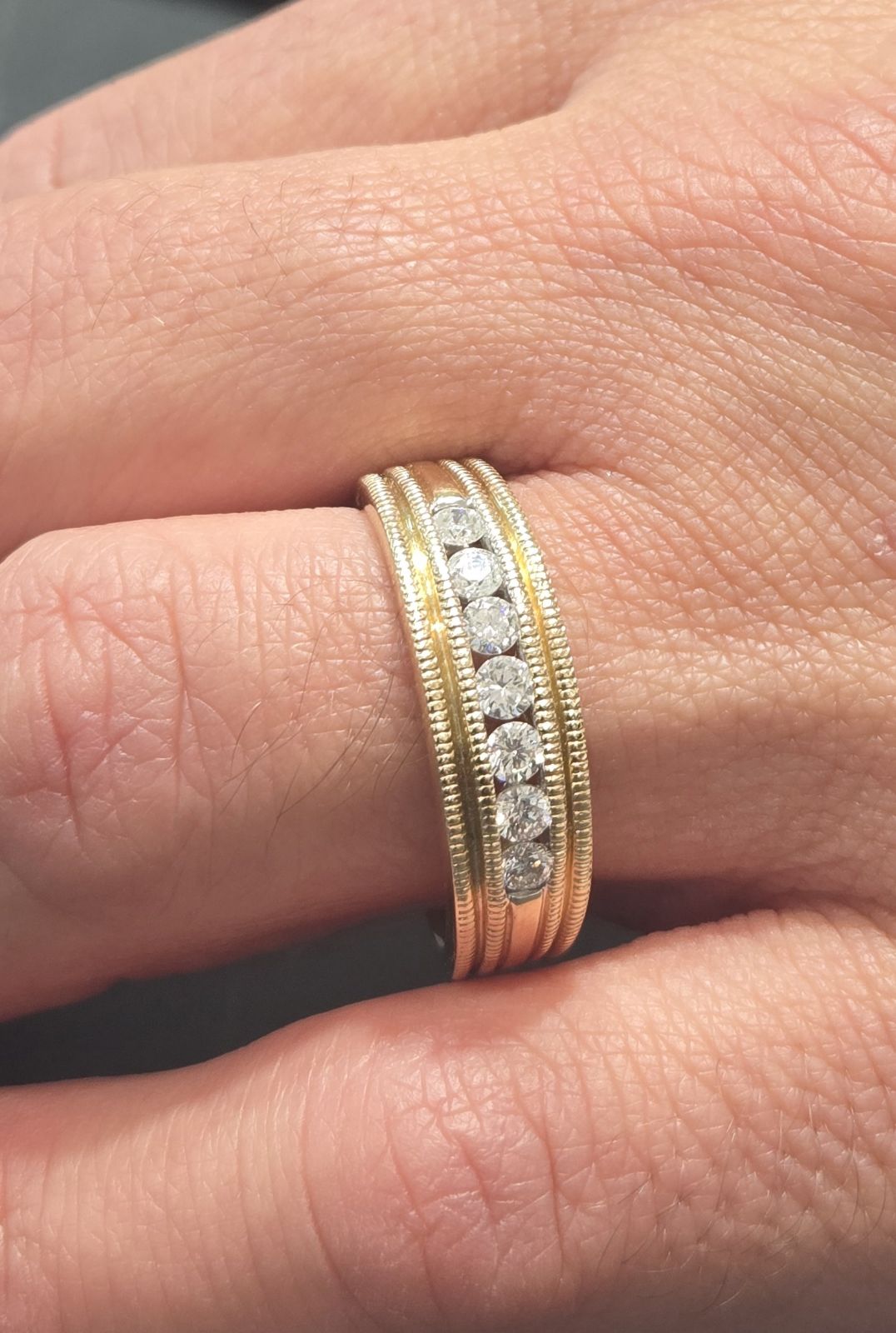 Diamond Channel 0.50ct Ridged edges Wedding Band