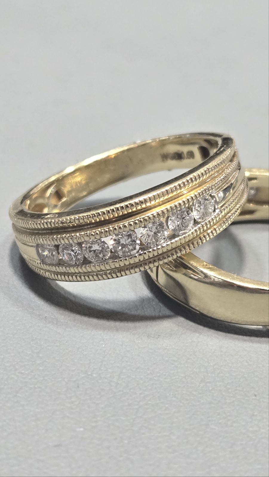 Diamond Channel 0.50ct Ridged edges Wedding Band