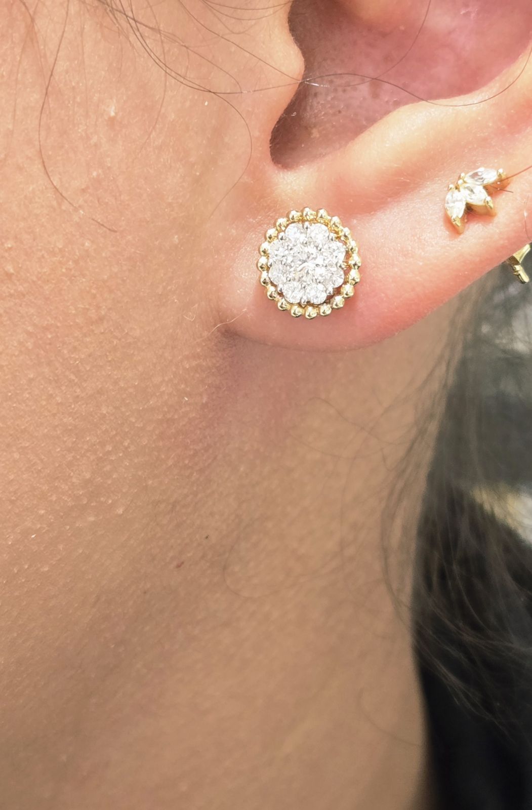 Diamond Cluster Studs with Bead Design