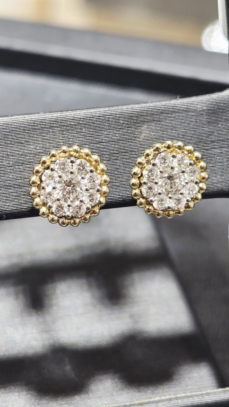 Diamond Cluster Studs with Bead Design
