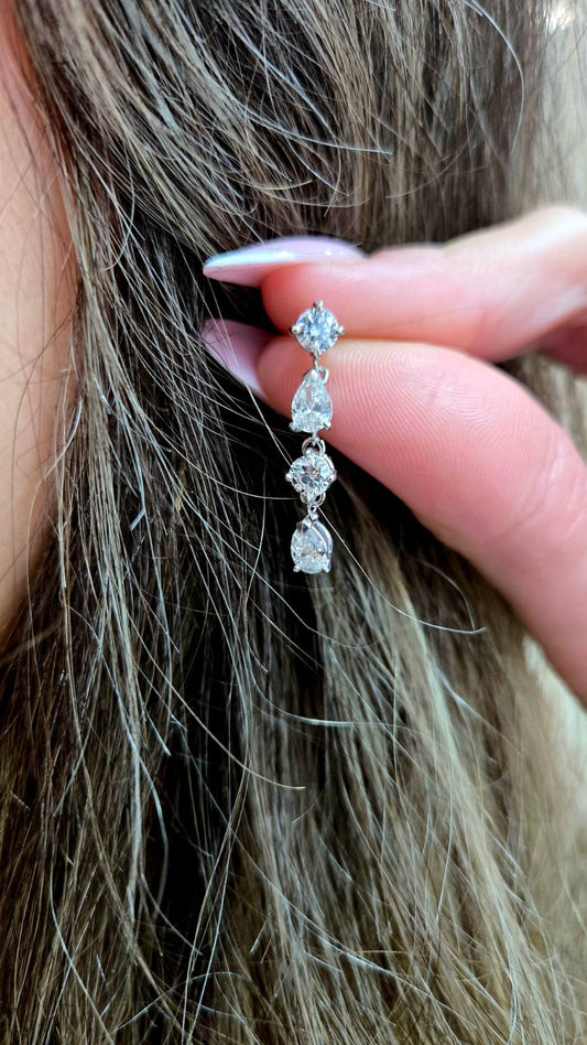 Pear & Round Diamond Drop Earrings