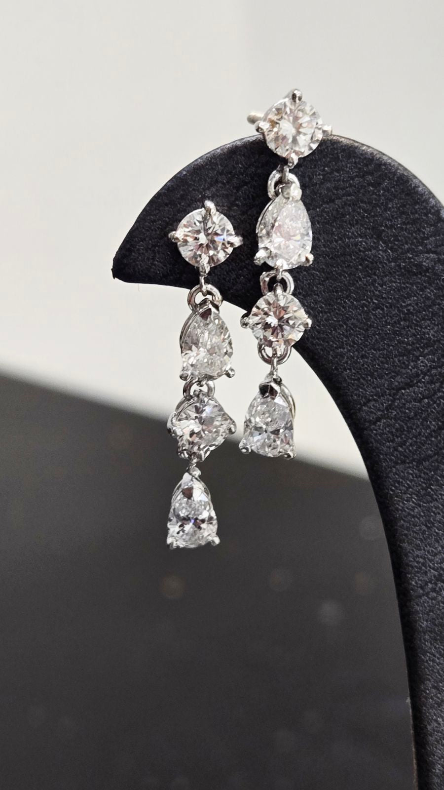 Pear & Round Diamond Drop Earrings