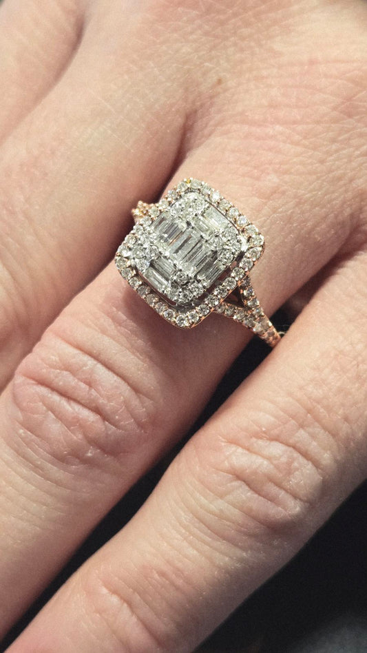 Rose Gold Halo Split Shank Natural Diamond Ring