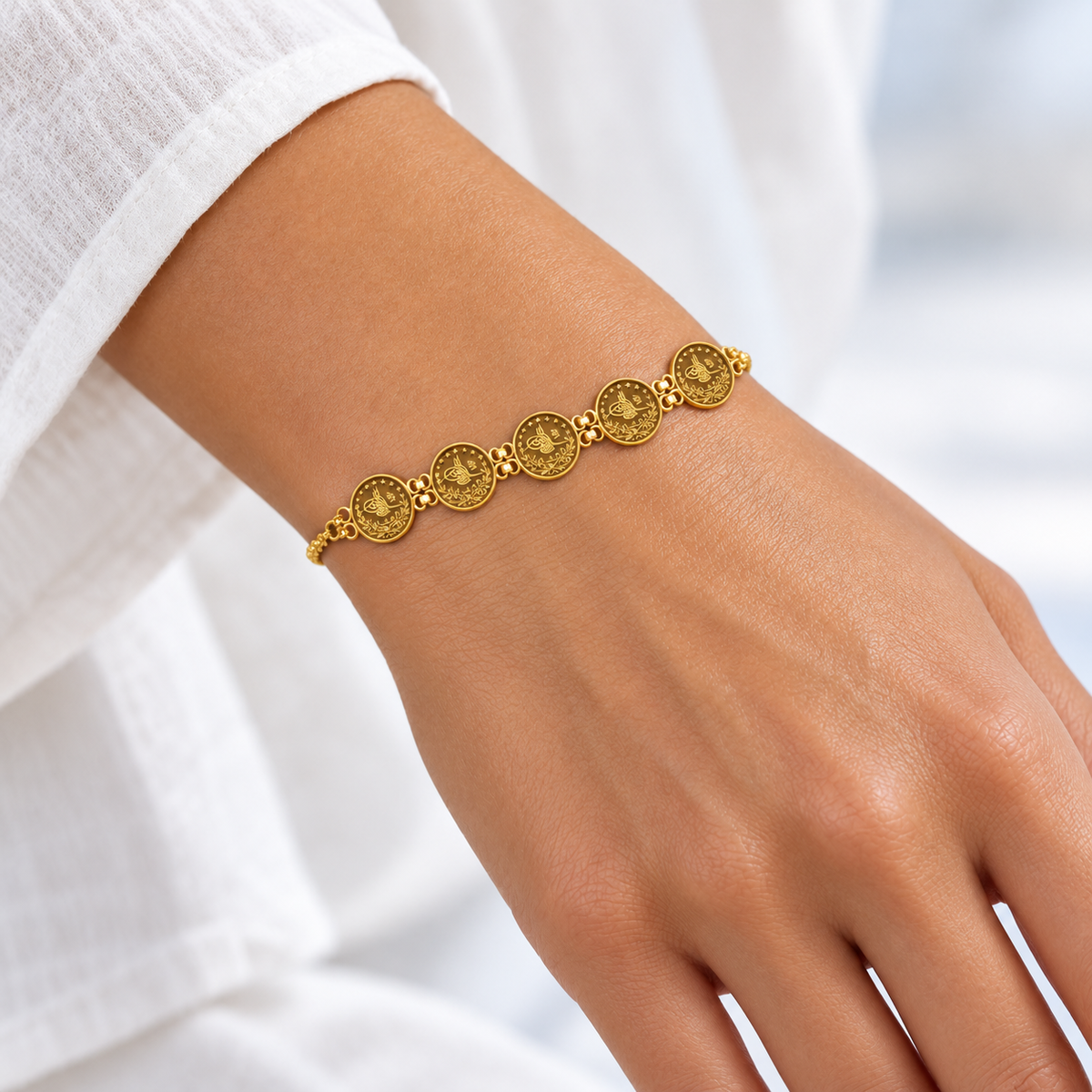 21K Gold 5 Coin XS Lira Simple Bracelet