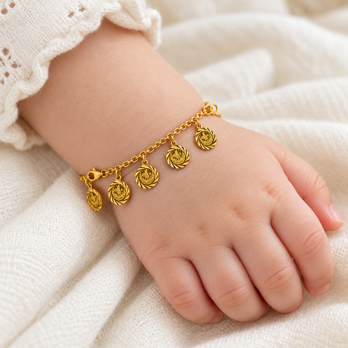 21K Gold 5 Coin XS Lira Baby Bracelet